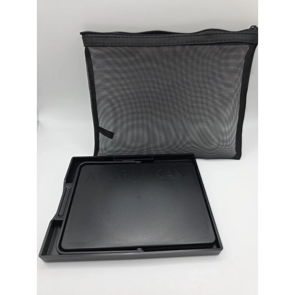 Mary Kay Folding Travel Makeup Mirror, Tray Stand & Mesh Zippered Bag Black-New